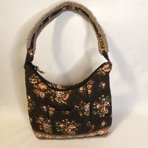 Vera Bradley Molly Shoulder Bag Dark Brown Orange Multicolor Flower Quilt